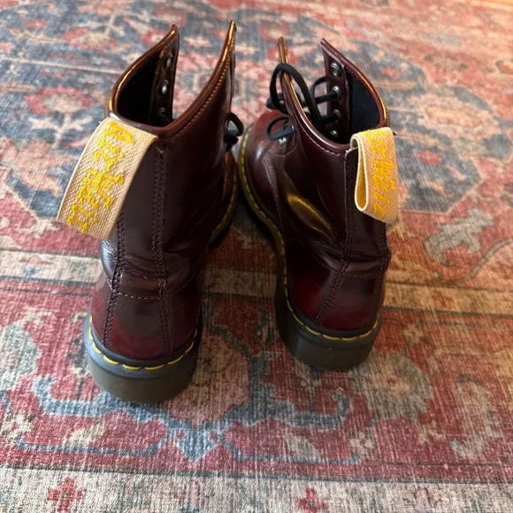 Dr. Martens Cherry Red Boots with Yellow Stitching - Picture 3 of 6
